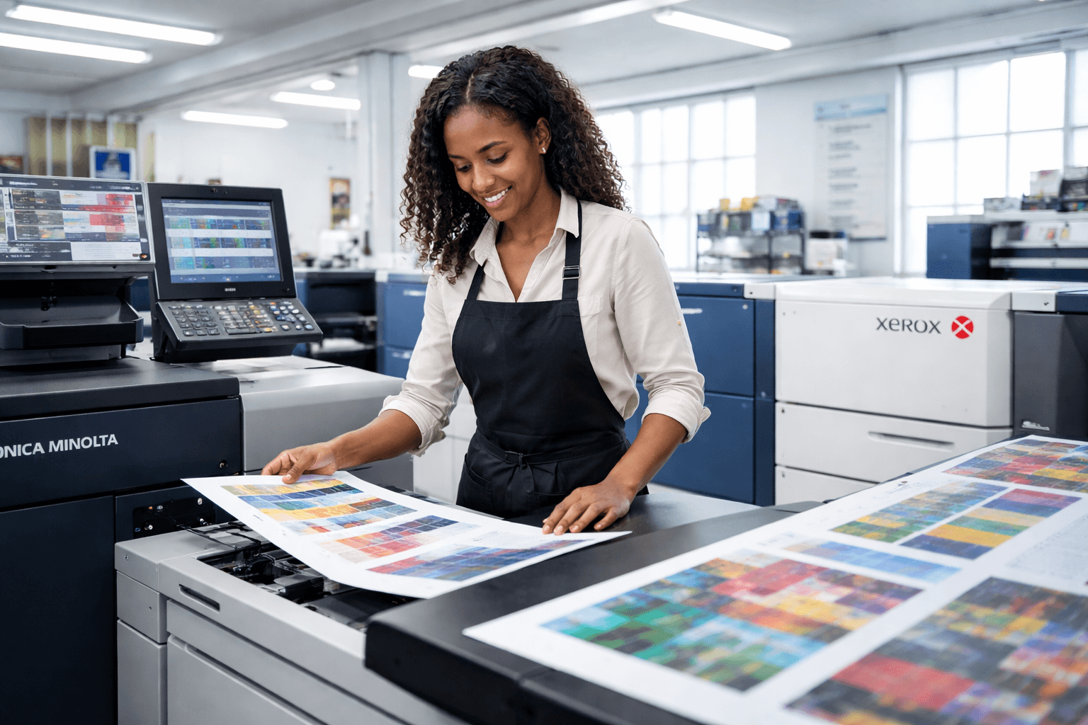 An ADP press operator pulling a freshly printed proof sheet